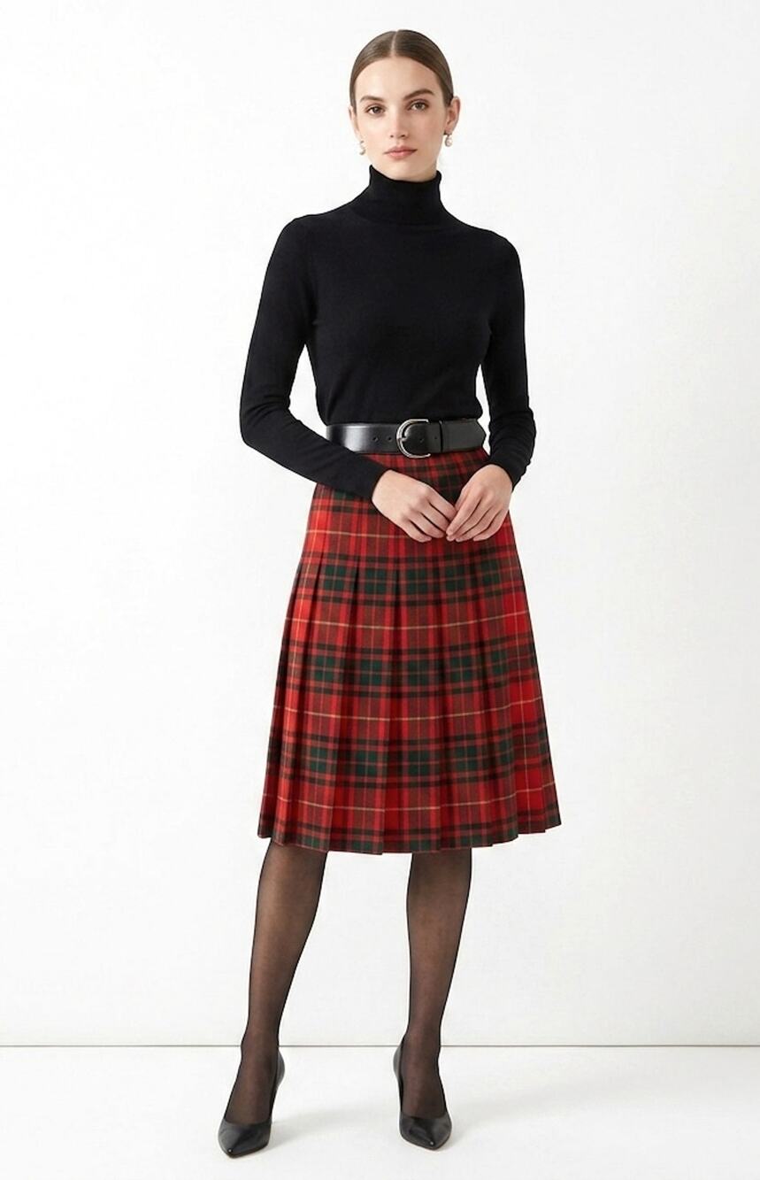Vintage 1950s Red Plaid Wool Skirt Windsor Sportswear of Boston 26.5" W